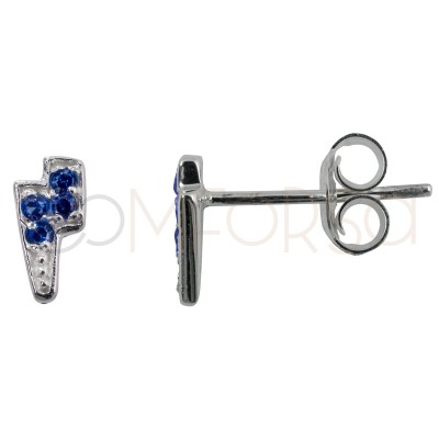 Sterling silver 925 lightning bolt earring with capri blue zirconia 7 x 3.8mm