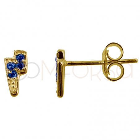 Mini pendiente rayo con circonitas capri blue 7 x 3.8mm plata chapada en oro