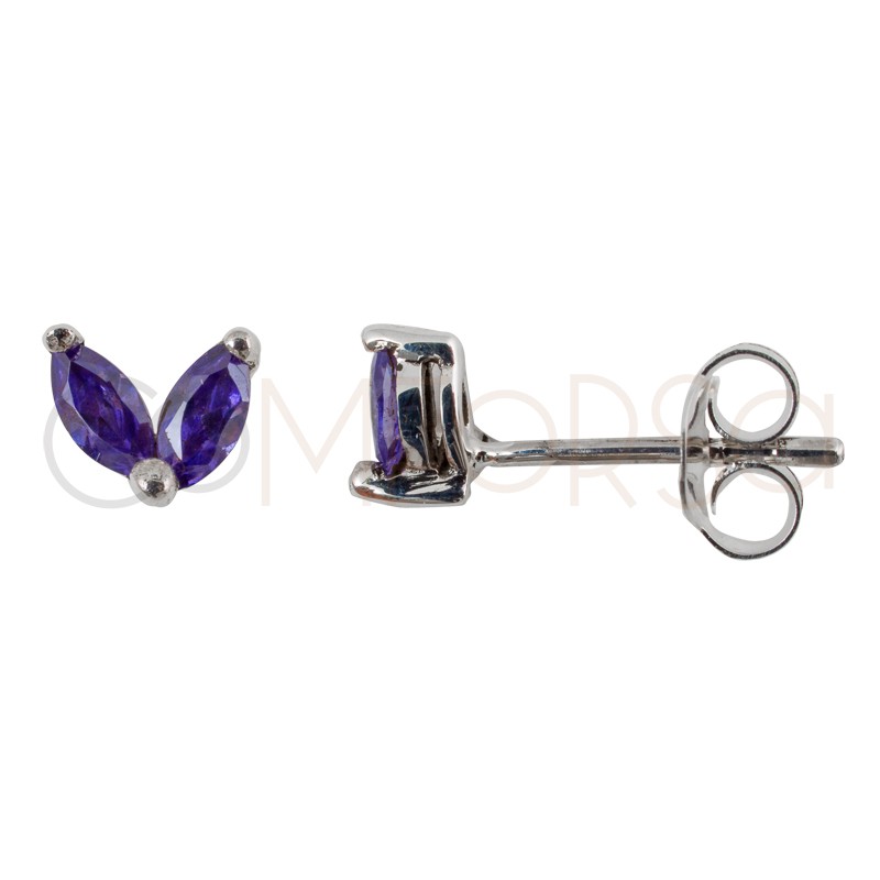 Sterling silver 925 earring with 2 oval tanzanite zirconias 4 mm