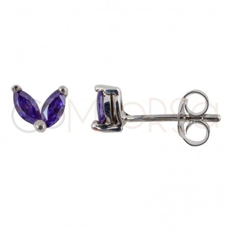 Sterling silver 925 gold-plated mini earring with 2 tanzanite zirconias 5 mm