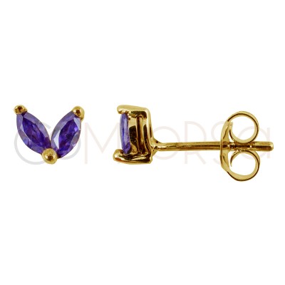 Sterling silver 925 gold-plated mini earring with 2 tanzanite zirconias 5 mm