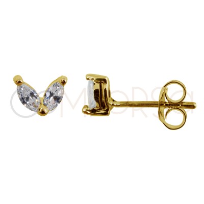 Sterling silver 925 gold-plated mini earring with 2 zirconias 5 mm