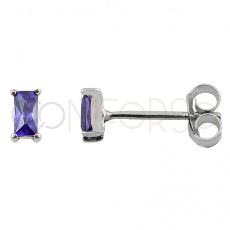 Sterling silver 925 gold-plated mini rectangular earring with tanzanite zirconia 2 x 5 mm