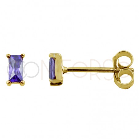 Sterling silver 925 gold-plated mini rectangular earring with tanzanite zirconia 2 x 5 mm