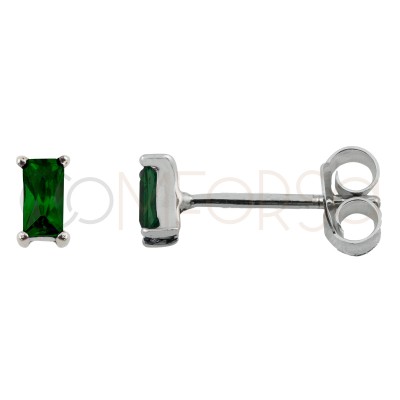 Sterling silver 925 mini rectangular earring with emerald zirconia 2 x 5 mm