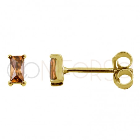 Sterling silver 925 gold-plated mini rectangular earring with light gold zirconia 2 x 5 mm