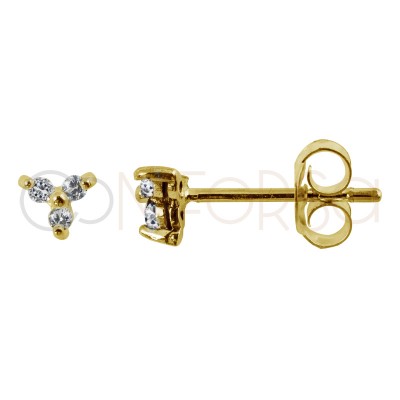 Sterling silver 925 gold-plated mini earring with 3 zirconias 4 mm