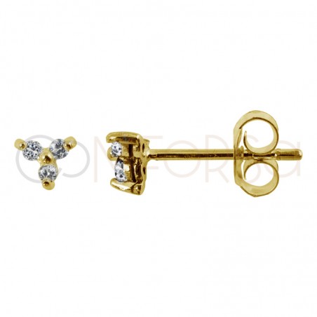 Sterling silver 925 gold-plated mini earring with 3 zirconias 4 mm