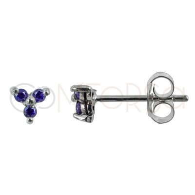 Sterling silver 925 earring with three tanzanite zirconias 4 mm