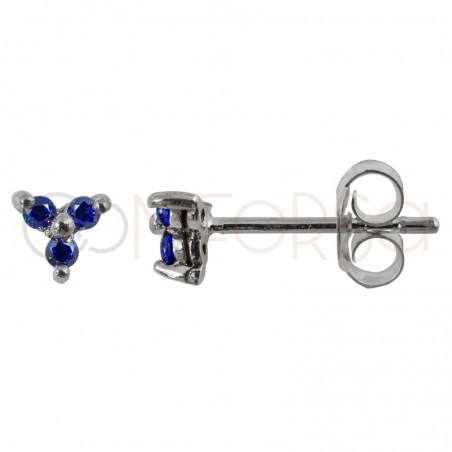 Sterling silver 925 mini earring with 3 capri blue zirconias 4 mm