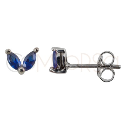 Sterling silver 925 mini earring with 2 capri blue zirconias 5 mm