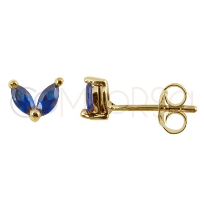 Sterling silver 925 mini earring with 2 capri blue zirconias 5 mm