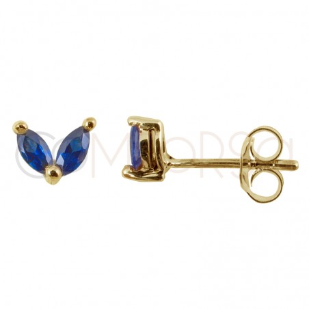 Sterling silver 925 gold-plated mini earring with 2 capri blue zirconias 5 mm