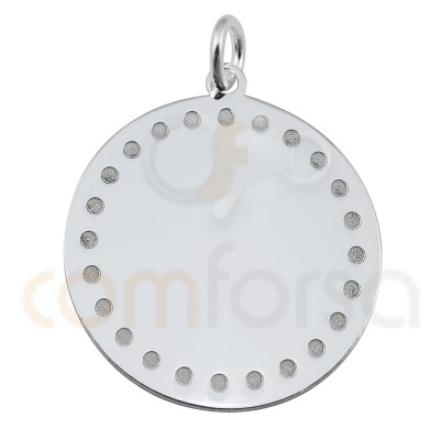 Engraving + Sterling silver 925 round pendant with divets 20 mm