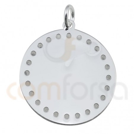Engraving + Sterling silver 925 round pendant with divets 20 mm