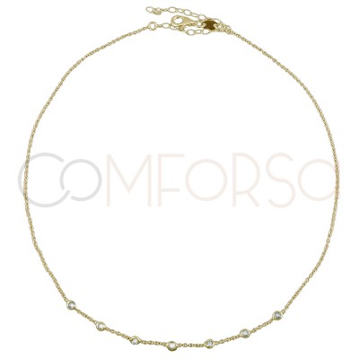 Sterling silver 925 gold-plated chain with 7 zirconias 38cm
