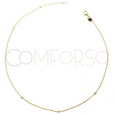 Sterling silver 925 gold-plated chain with 3 zirconias 38cm