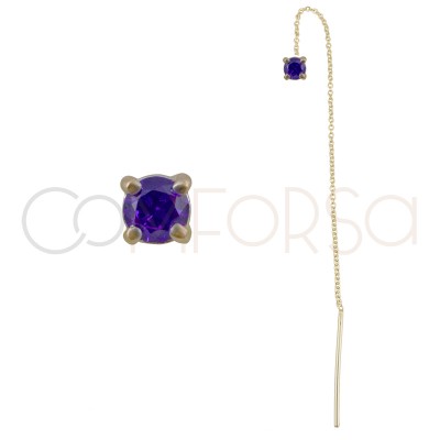 Sterling silver 925 chain earring with square Tanzanite zirconia 4mm