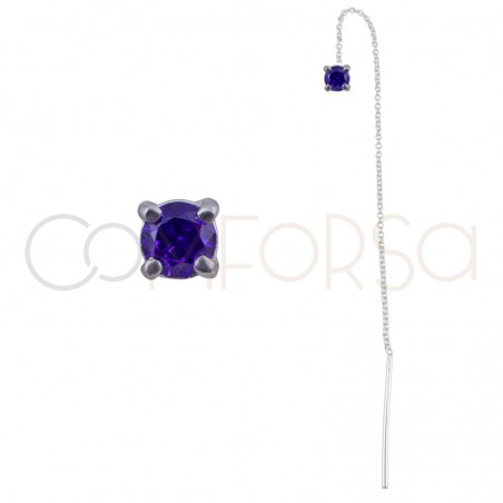 Sterling silver 925 chain earring with square Tanzanite zirconia 4mm