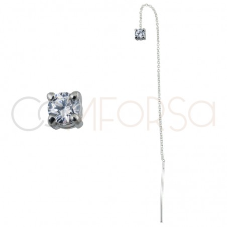 Sterling silver 925 chain earring with square zirconia 4mm