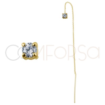 Pendiente con cadena y circonita 4mm cristal plata chapada en oro