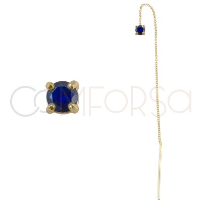 Pendiente con cadena y circonita 4mm Capri Blue plata chapada en oro