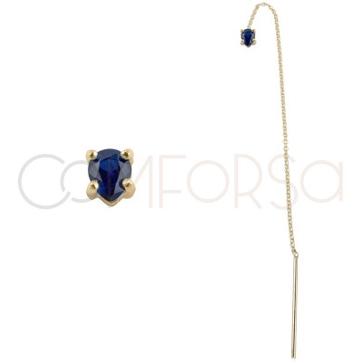 Pendiente con cadena y circonita 4 x 5mm Capri Blue plata chapada en oro