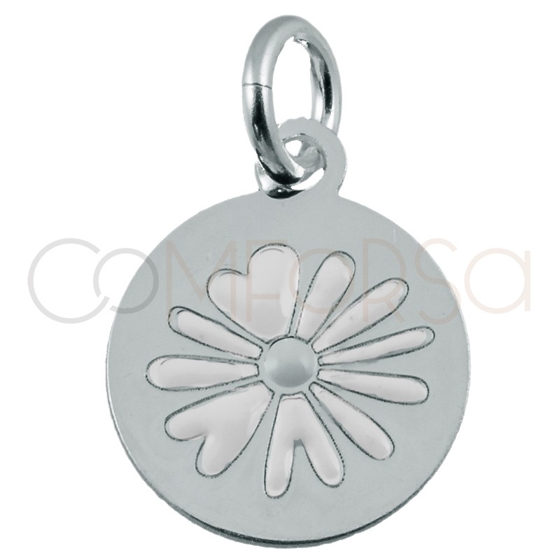 Sterling silver 925 flower pendant "Daisy White" 10mm