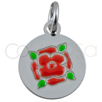 Sterling silver 925 flower pendant "Rose Red" 10mm