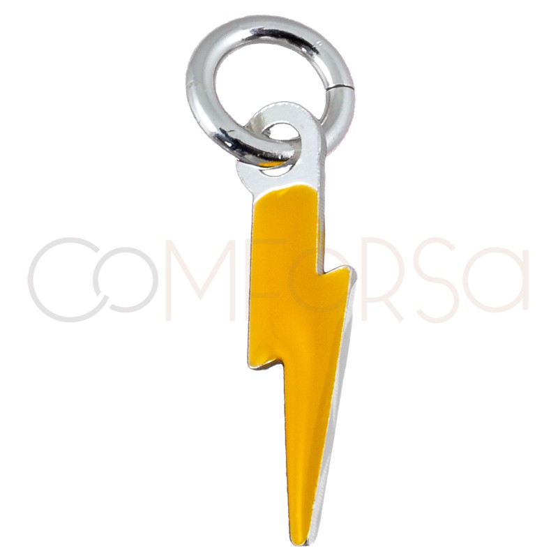 Sterling silver 925 lightning bolt pendant with yellow enamel 3x10mm