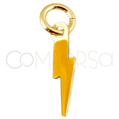 Sterling silver 925 gold-plated lightning bolt pendant with yellow enamel 3x10mm