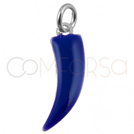 Sterling silver 925 dog tooth pendant with blue enamel 5x17mm