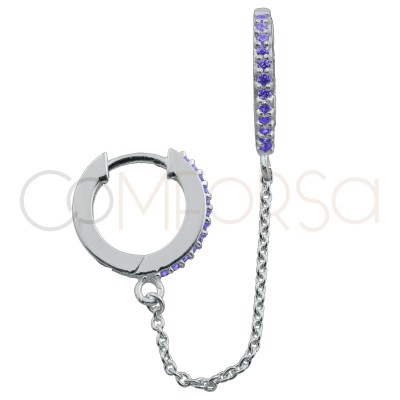 Sterling silver 925 12mm double hoop earring tanzanite zirconia and chain