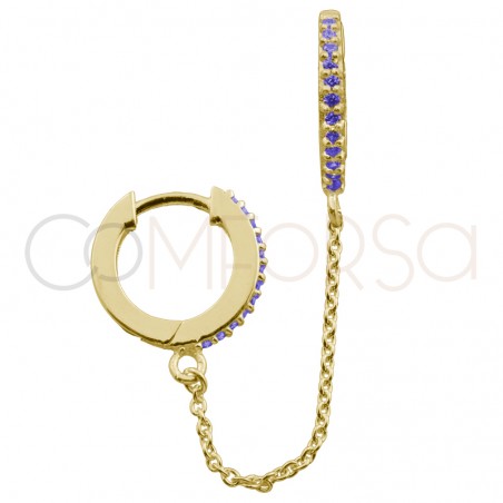 Sterling silver 925 gold-plated 12mm double hoop earring tanzanite zirconia and chain