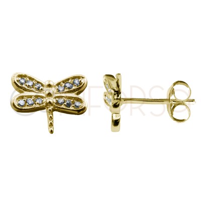 Sterling silver 925 gold-plated dragonfly earring with zirconias 9x7mm