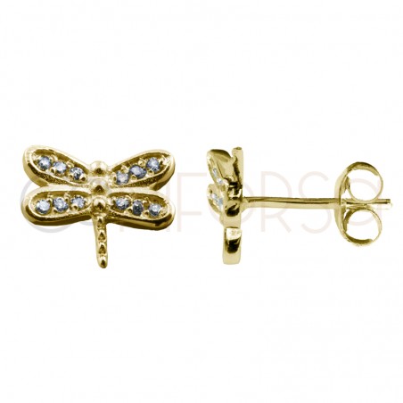 Sterling silver 925 gold-plated dragonfly earring with zirconias 9x7mm