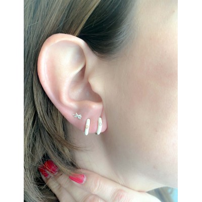 Sterling silver 925 hoop earrings cream enamel 12mm