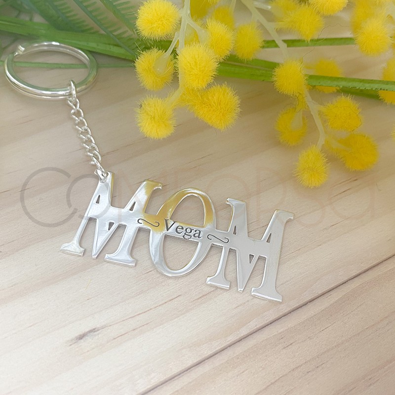 Sterling silver 925 Mom keyring 19x12.5mm