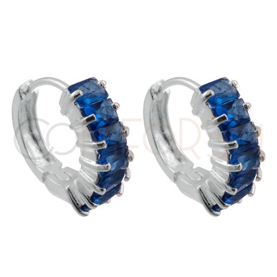 Sterling silver 925 Capri Blue zirconia hoop earrings 14mm