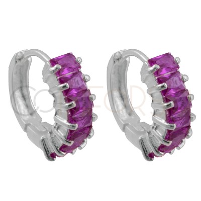 Arracadas zirconia Fucsia plata 925 baño de oro