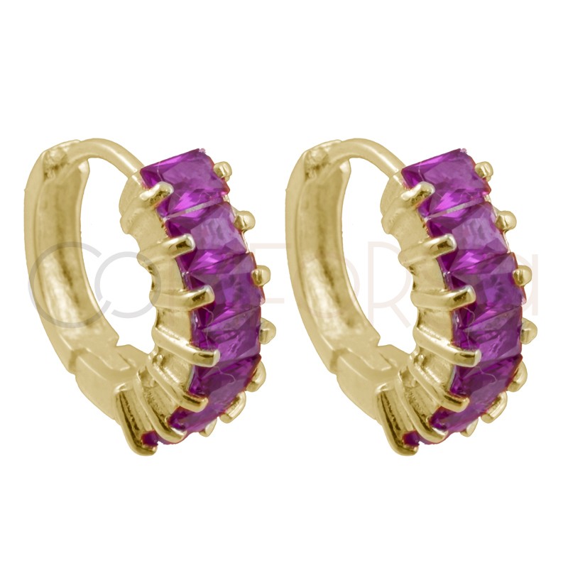 Sterling silver 925 gold-plated Rubi zirconia hoop earrings 14mm