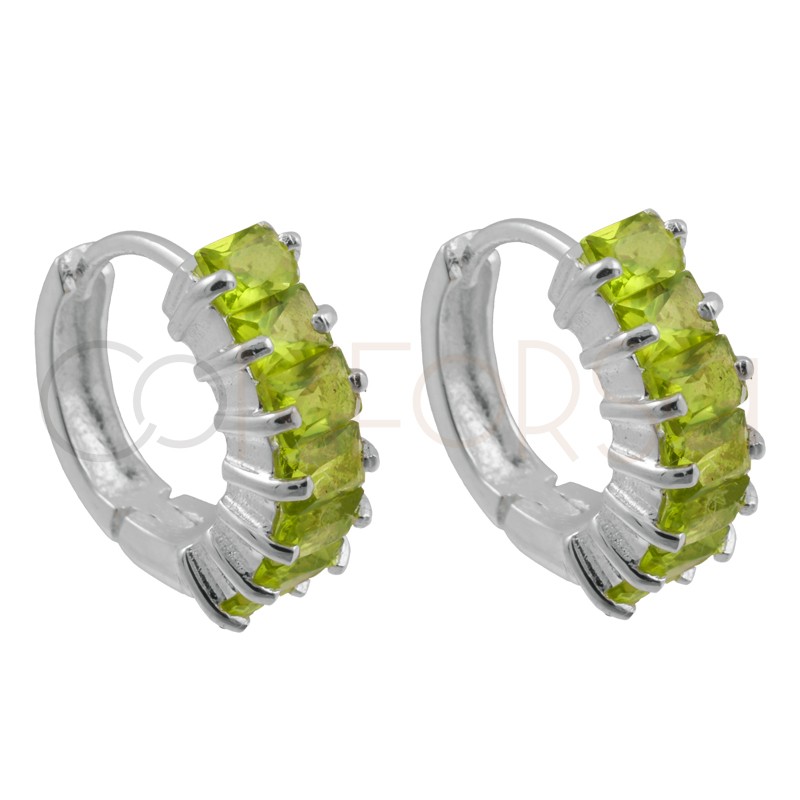 Sterling silver 925 peridot green zirconia hoop earrings 14mm