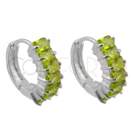 Sterling silver 925 peridot green zirconia hoop earrings 14mm