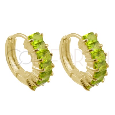 Sterling silver 925 peridot green zirconia hoop earrings 14mm