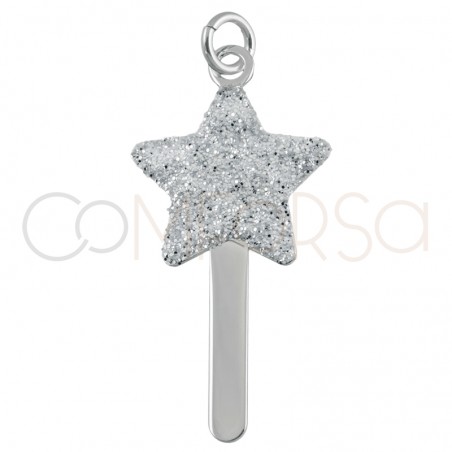 Colgante varita con glitter 15 x 15mm plata 925