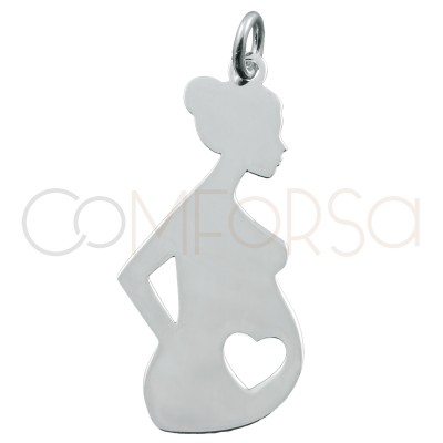 Engraving + Sterling silver 925 pregnant woman pendant 12x27mm