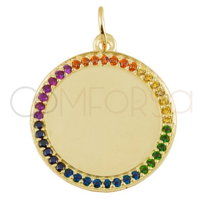 Engraving + Sterling silver 925 gold-plated colorful zirconias pendant 20mm