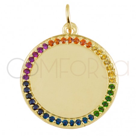 Engraving + Sterling silver 925 gold-plated colorful zirconias pendant 20mm