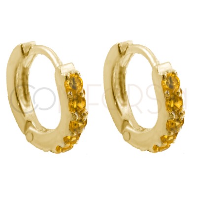 Sterling silver 925 hoop earrings with yellow zirconias 10mm