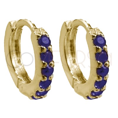Sterling silver 925 gold-plated hoop earrings with tanzanite zirconias 10mm
